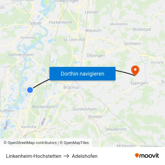 Linkenheim-Hochstetten to Adelshofen map