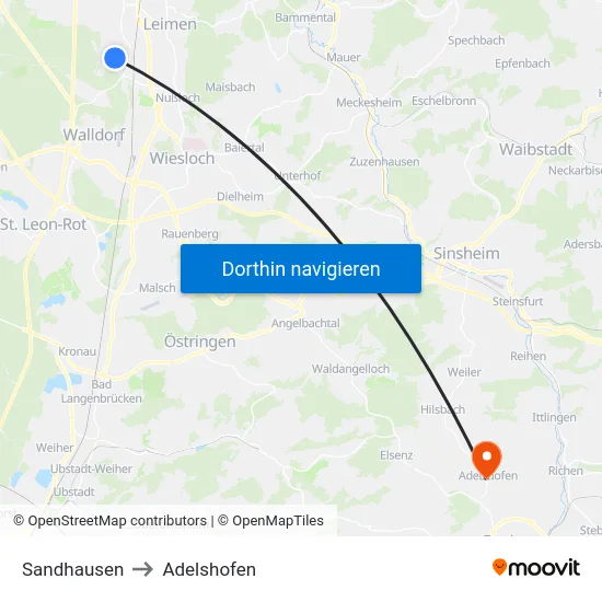 Sandhausen to Adelshofen map