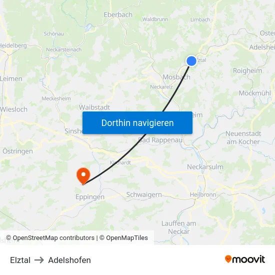 Elztal to Adelshofen map