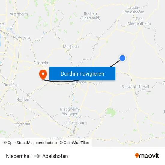 Niedernhall to Adelshofen map