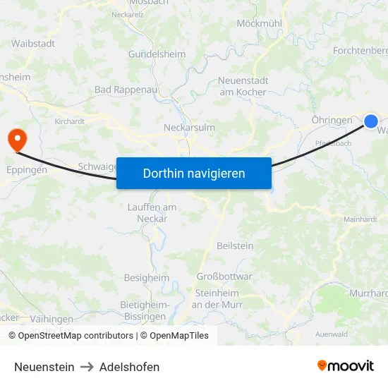 Neuenstein to Adelshofen map