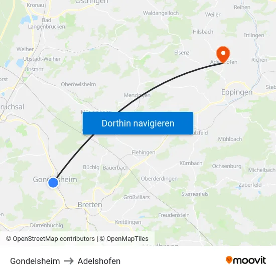 Gondelsheim to Adelshofen map