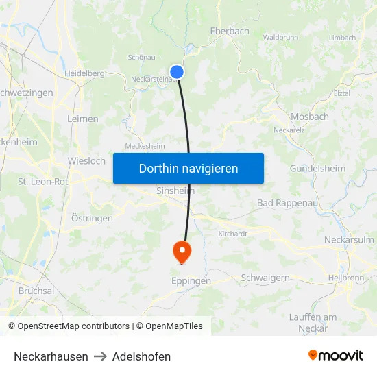 Neckarhausen to Adelshofen map