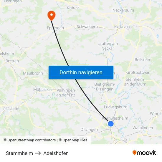 Stammheim to Adelshofen map