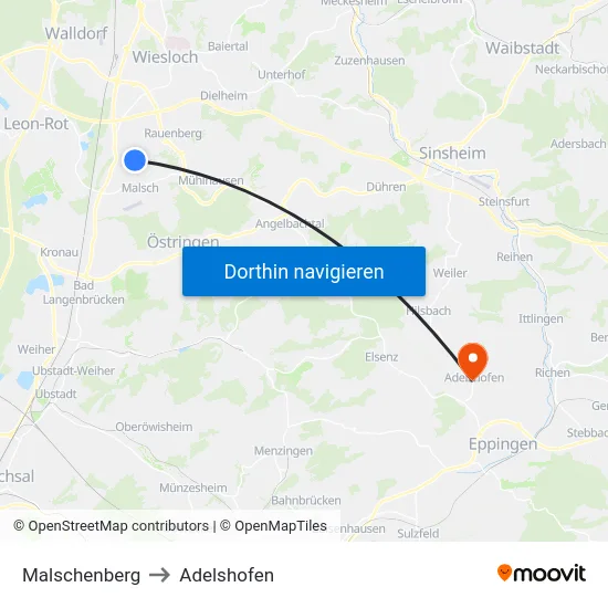 Malschenberg to Adelshofen map