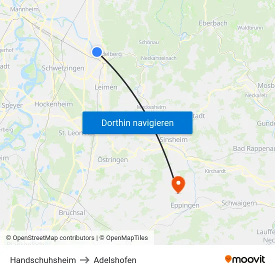 Handschuhsheim to Adelshofen map