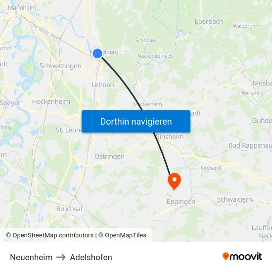 Neuenheim to Adelshofen map