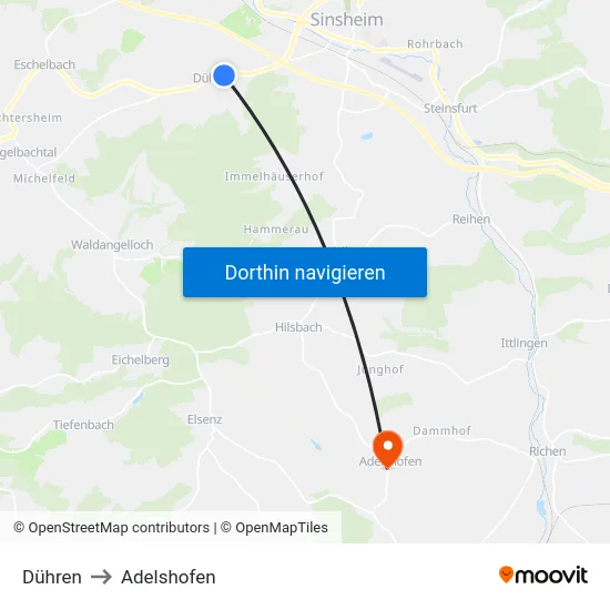 Dühren to Adelshofen map
