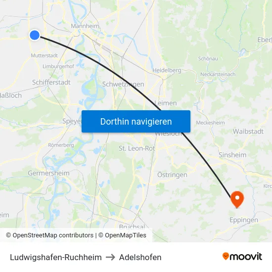 Ludwigshafen-Ruchheim to Adelshofen map