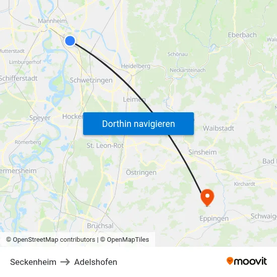 Seckenheim to Adelshofen map