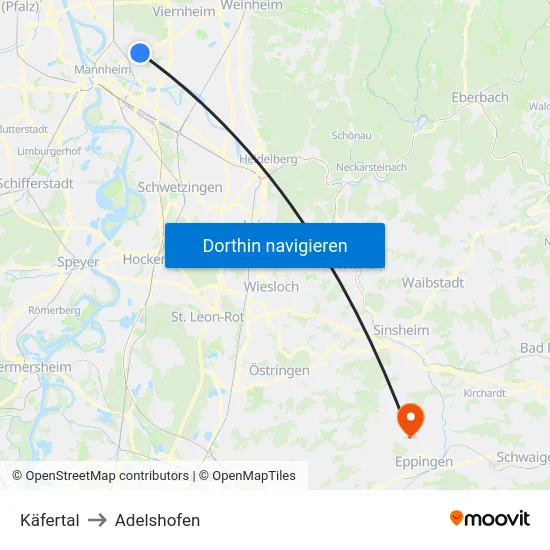 Käfertal to Adelshofen map