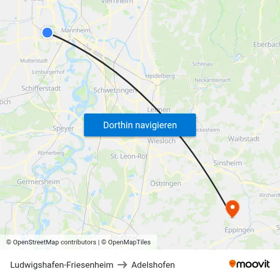 Ludwigshafen-Friesenheim to Adelshofen map