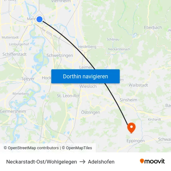 Neckarstadt-Ost/Wohlgelegen to Adelshofen map