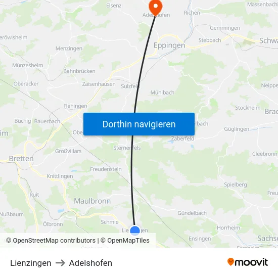 Lienzingen to Adelshofen map