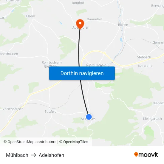 Mühlbach to Adelshofen map