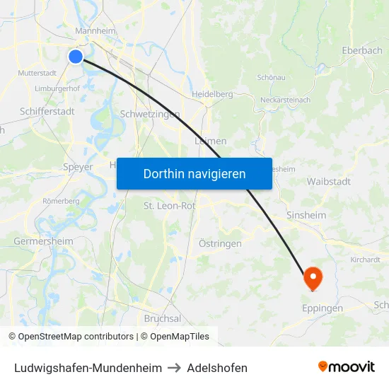 Ludwigshafen-Mundenheim to Adelshofen map