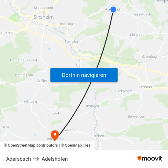 Adersbach to Adelshofen map
