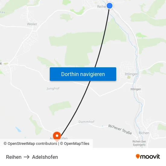 Reihen to Adelshofen map