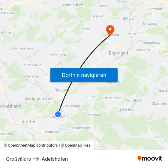 Großvillars to Adelshofen map