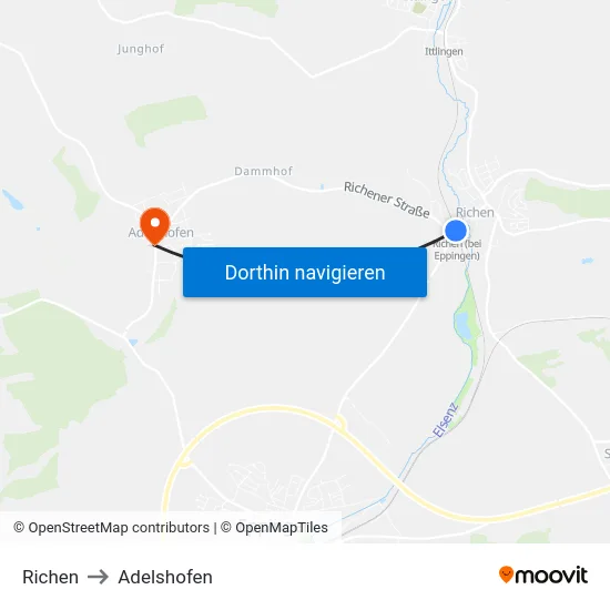 Richen to Adelshofen map