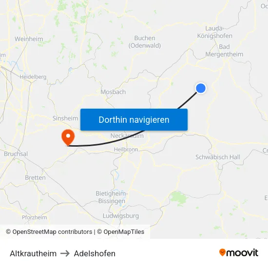 Altkrautheim to Adelshofen map