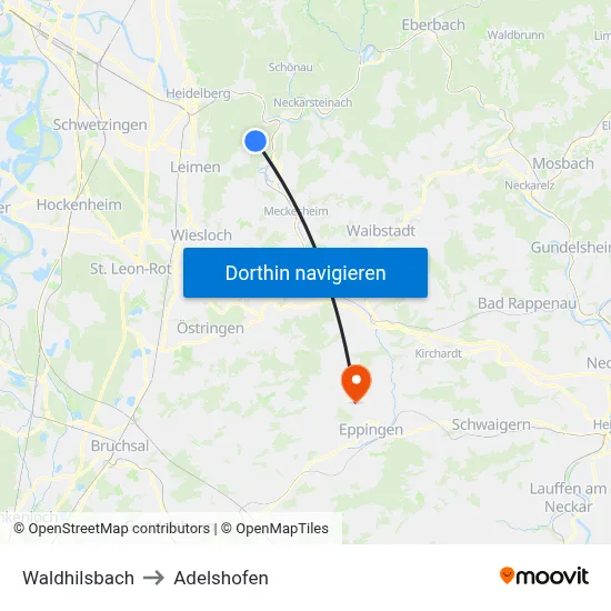Waldhilsbach to Adelshofen map