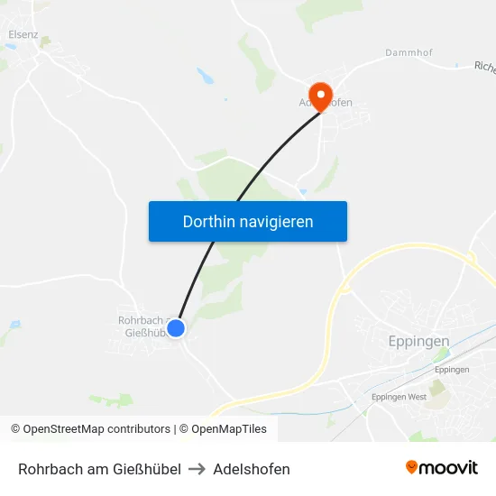 Rohrbach am Gießhübel to Adelshofen map