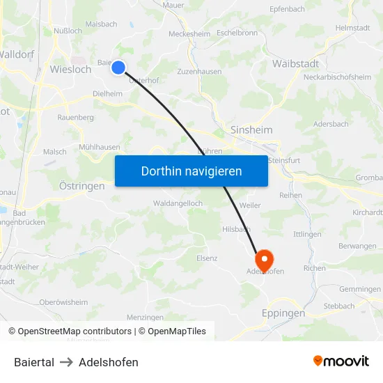 Baiertal to Adelshofen map