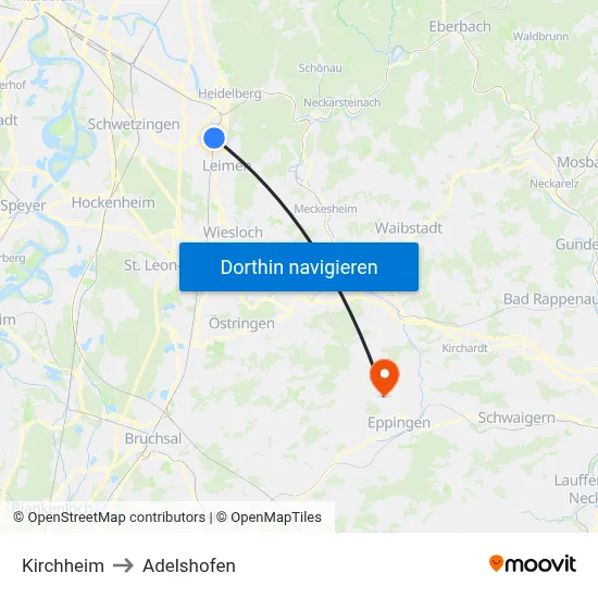 Kirchheim to Adelshofen map