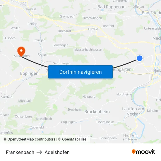 Frankenbach to Adelshofen map