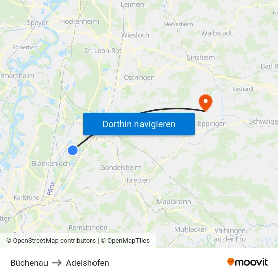 Büchenau to Adelshofen map