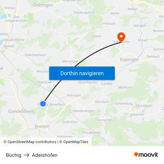 Büchig to Adelshofen map
