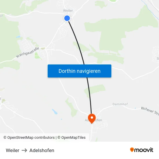 Weiler to Adelshofen map