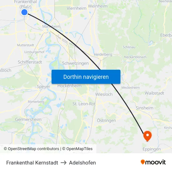 Frankenthal Kernstadt to Adelshofen map