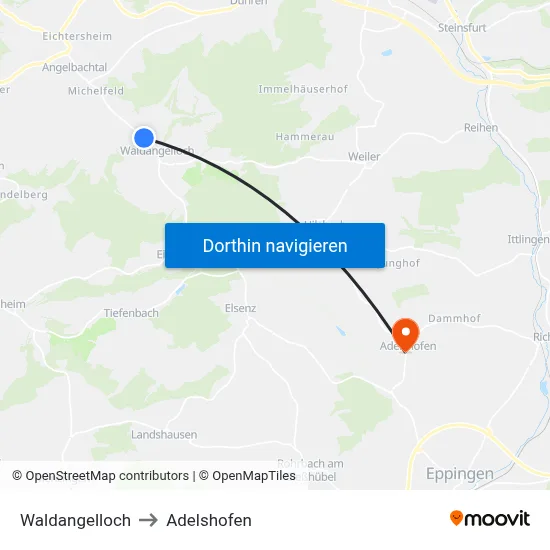 Waldangelloch to Adelshofen map