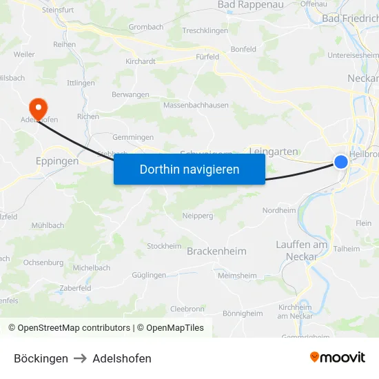 Böckingen to Adelshofen map