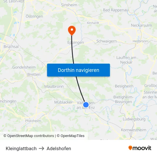 Kleinglattbach to Adelshofen map