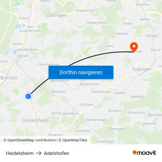 Heidelsheim to Adelshofen map