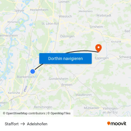 Staffort to Adelshofen map
