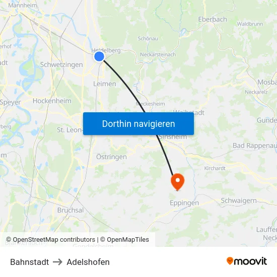 Bahnstadt to Adelshofen map