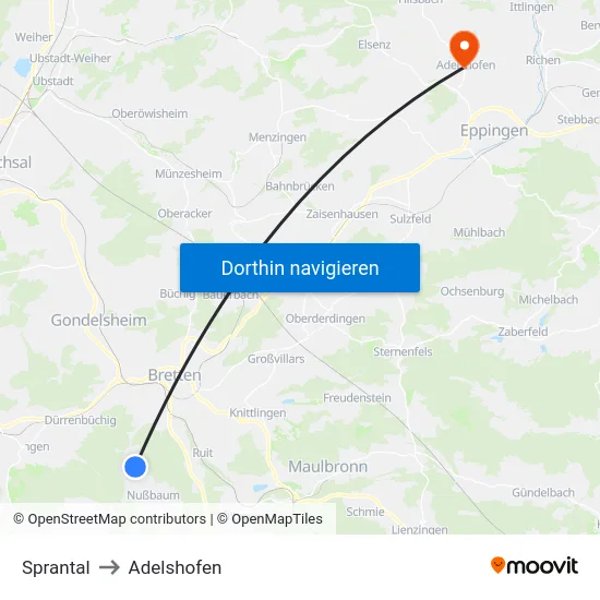 Sprantal to Adelshofen map