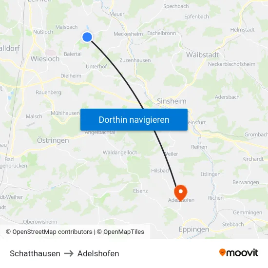 Schatthausen to Adelshofen map