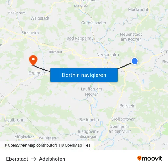 Eberstadt to Adelshofen map