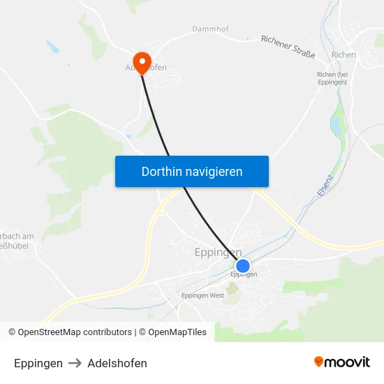 Eppingen to Adelshofen map