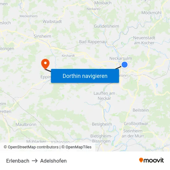 Erlenbach to Adelshofen map