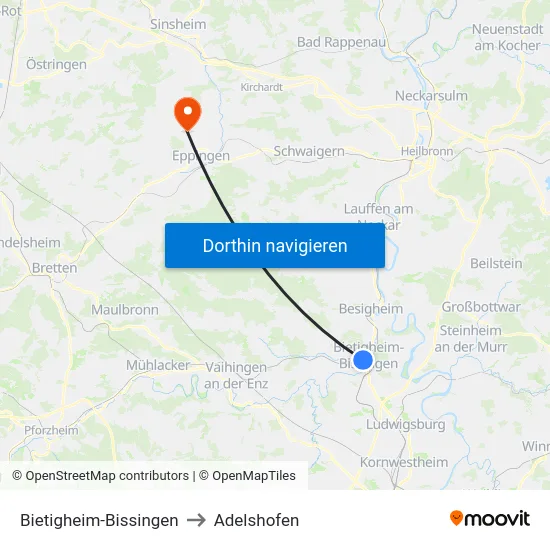 Bietigheim-Bissingen to Adelshofen map