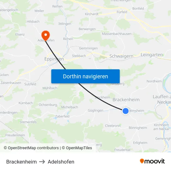 Brackenheim to Adelshofen map