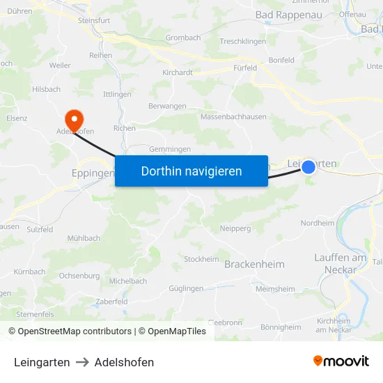 Leingarten to Adelshofen map