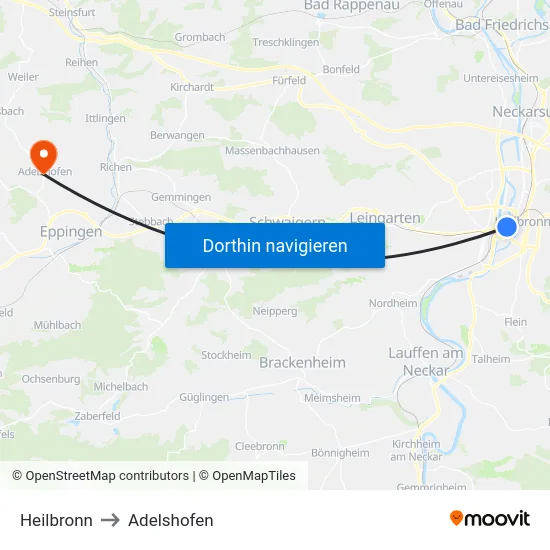 Heilbronn to Adelshofen map