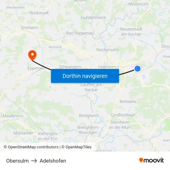 Obersulm to Adelshofen map